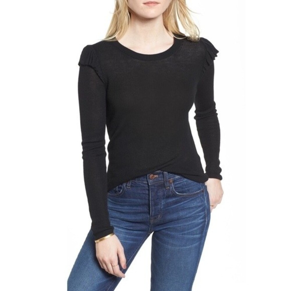 Madewell Ruffle-Sleeve Pullover Black Sweater S